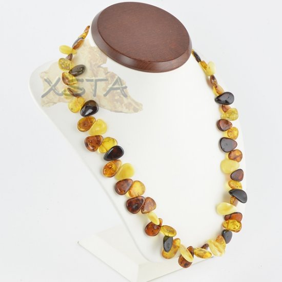 Amber necklace polished multicolour leaves